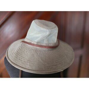 Dorfman Pacific Beige Wide Brim Safari Hat With Mesh Ventilation & Chin Strap S